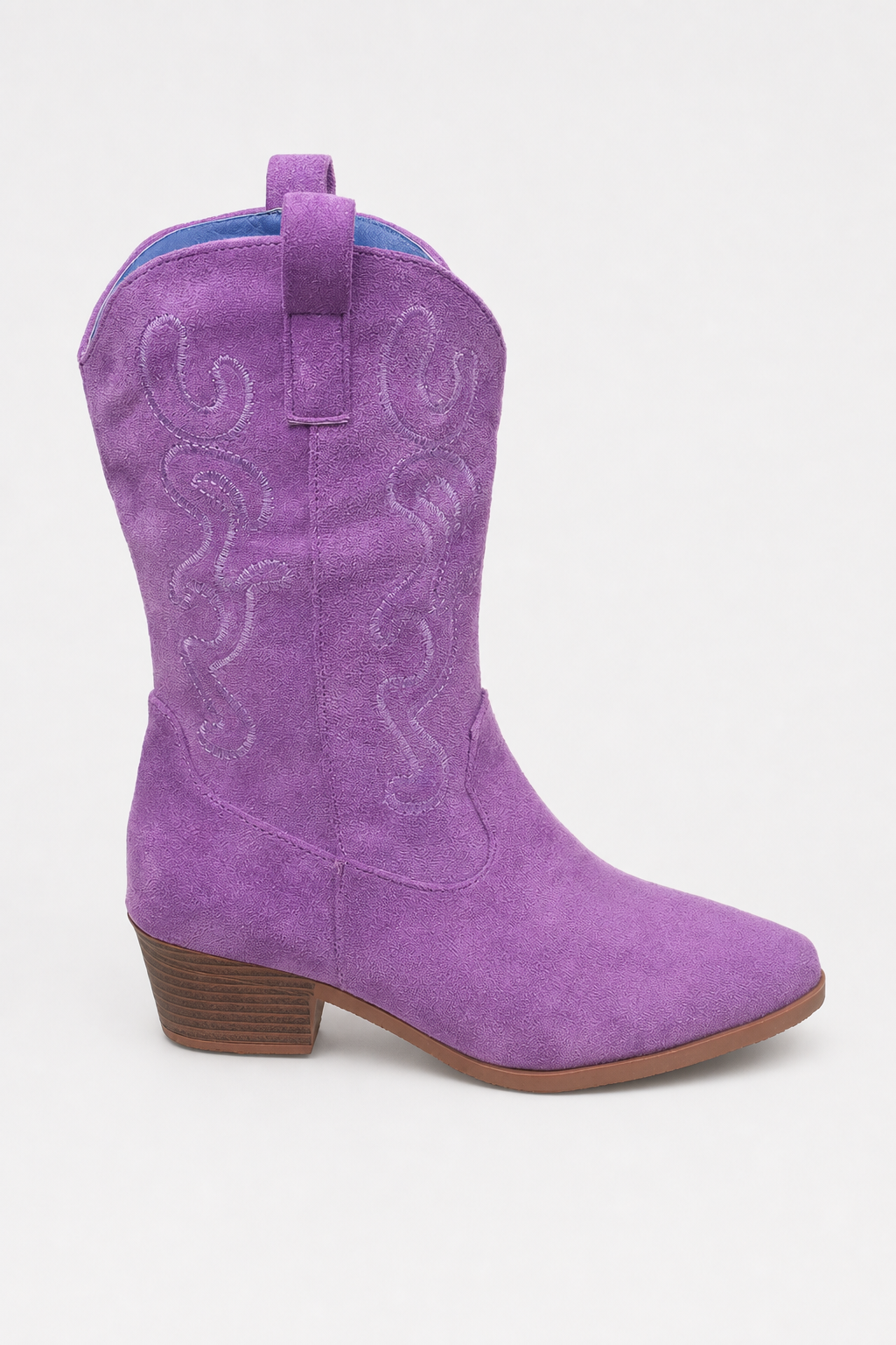 Bottes Santiags en Daim Violet à Broderies Western