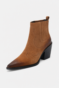 Bottines Santiags Basses en Daim Camel Patiné