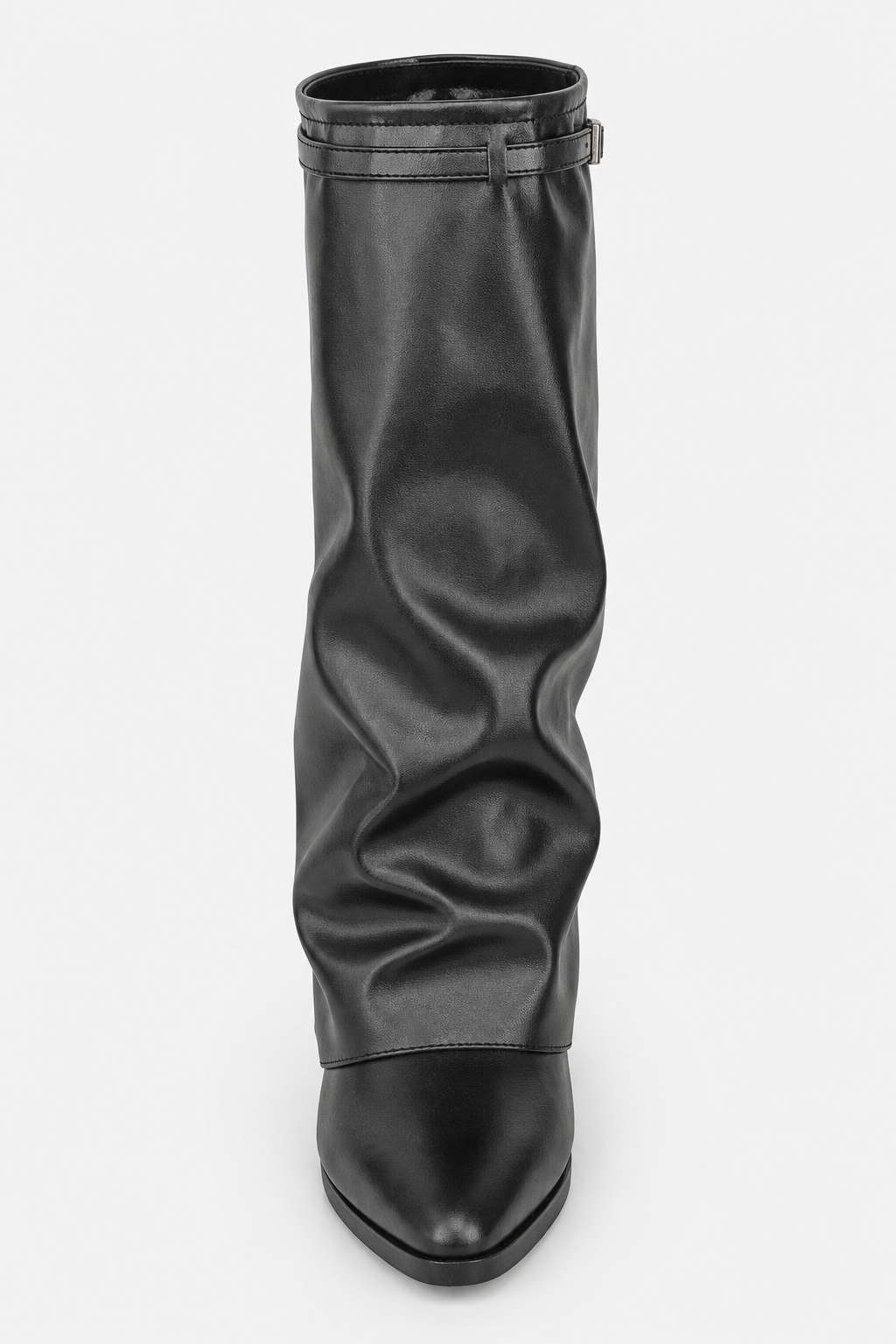 Bottes Plissées en Similicuir Noir à Bout Pointu