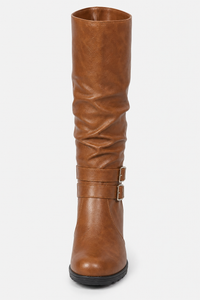 Bottes Mi-Mollet Marron Plissées avec Boucles