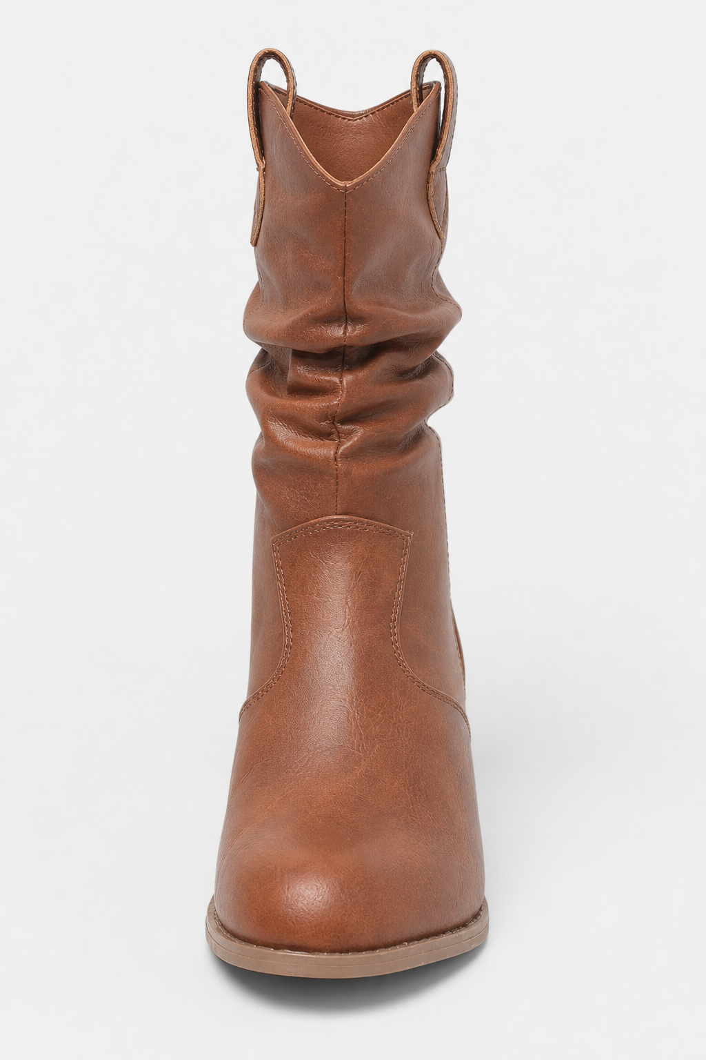 Bottes Santiags Froncées en Similicuir Camel