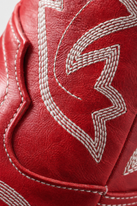 Bottines Santiags Rouges en Similicuir avec Broderies