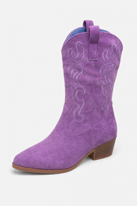 Bottes Santiags en Daim Violet à Broderies Western
