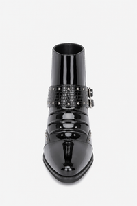 Bottines Homme Noires Vernies à Bout Pointu Croco et Boucle