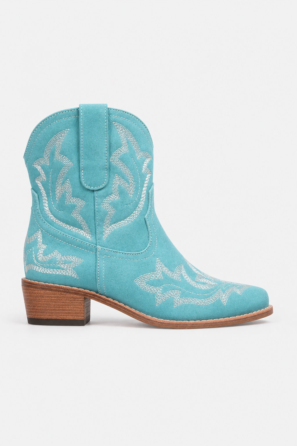 Bottines Santiags en Daim Turquoise à Broderies