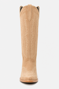 Bottes Santiags Hautes en Daim Beige Brodé