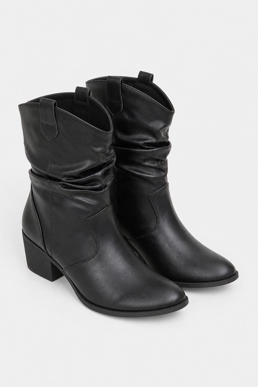 Bottines Cowgirl Noires en Similicuir Froncées