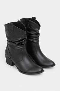 Bottines Cowgirl Noires en Similicuir Froncées