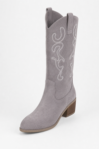 Bottes Santiags en Daim Gris à Motifs Flamme