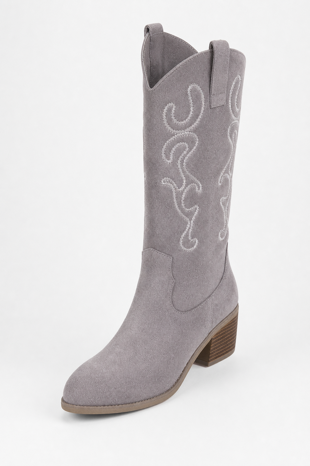 Bottes Santiags en Daim Gris à Motifs Flamme