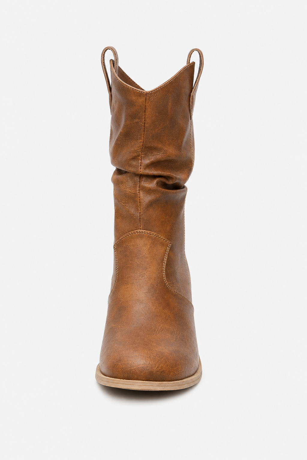 Bottines Style Western en Similicuir Camel Froissé
