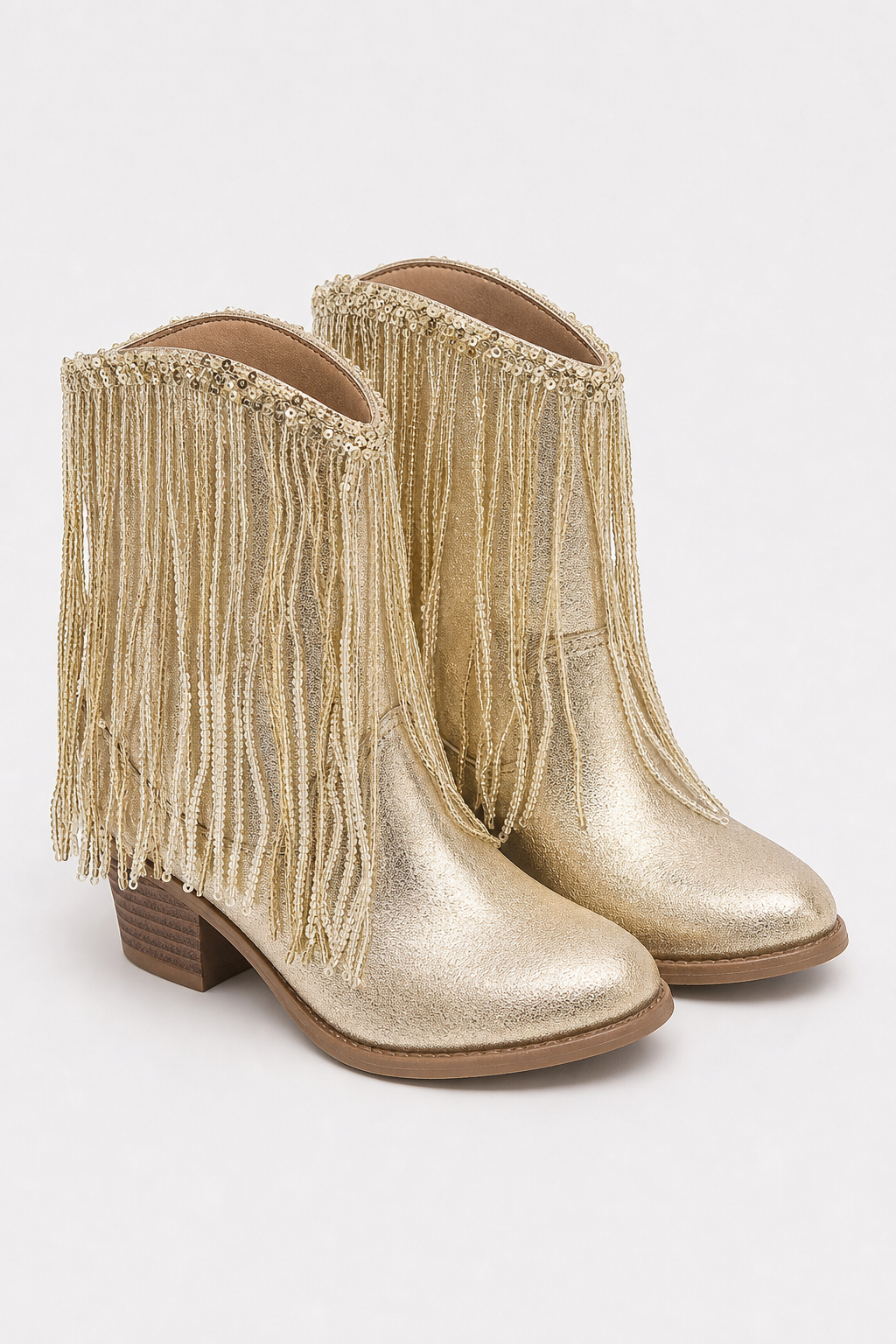 Bottines Santiags Dorées à Franges et Paillettes