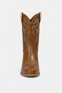 Bottes Santiags en Similicuir Marron Caramel à Broderies