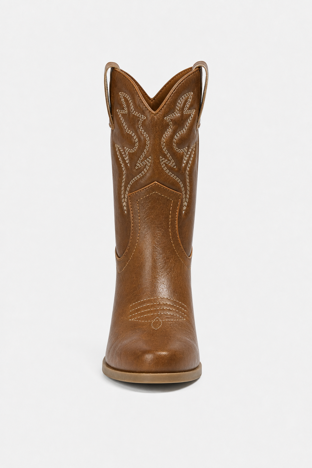 Bottes Santiags en Similicuir Marron Caramel à Broderies