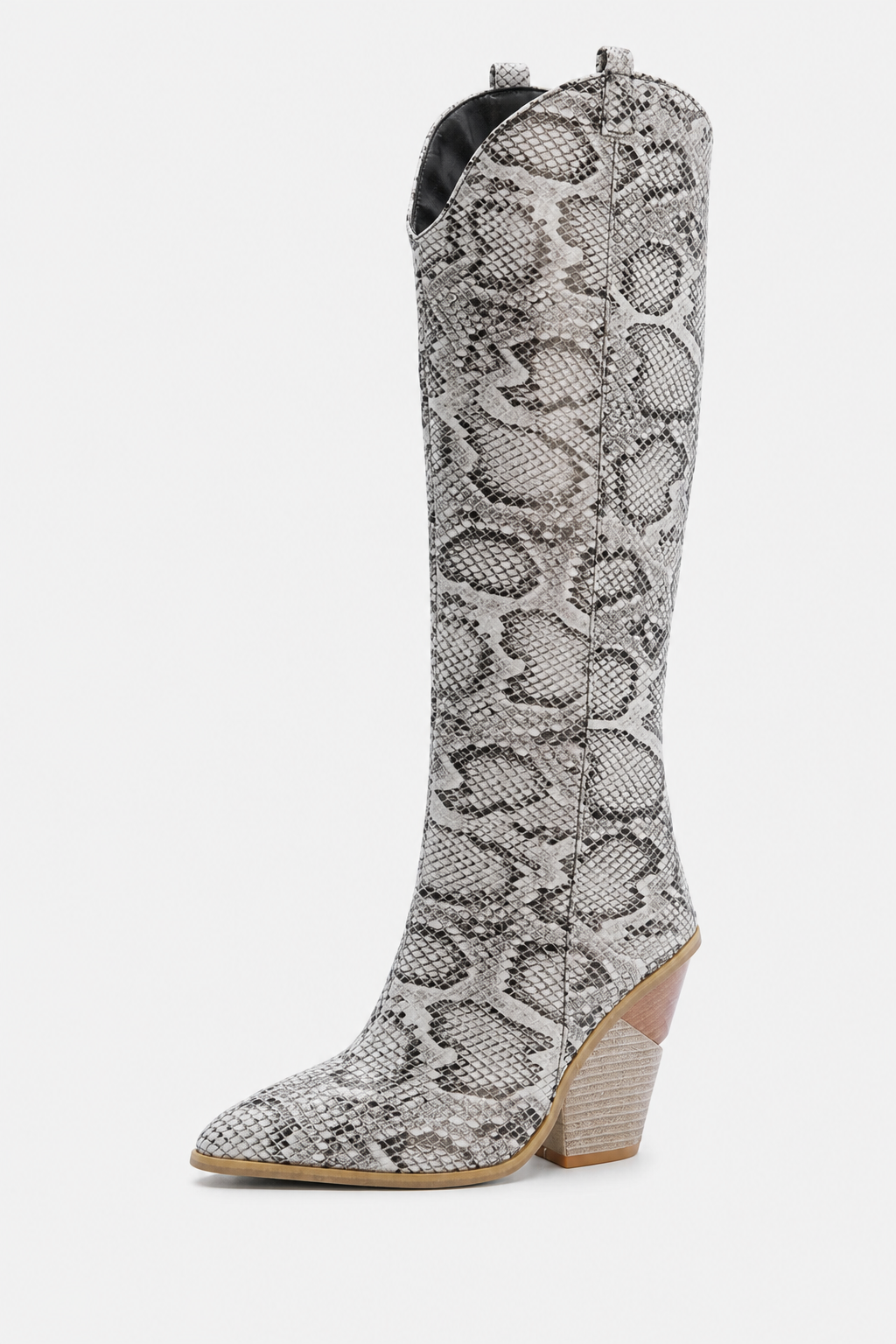 Bottes Santiags Hautes à Imprimé Serpent et Talon Biseauté