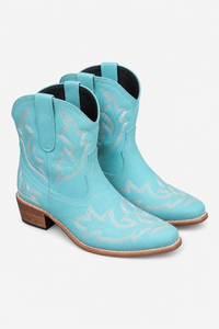 Santiags Courtes en Daim Turquoise Brodées
