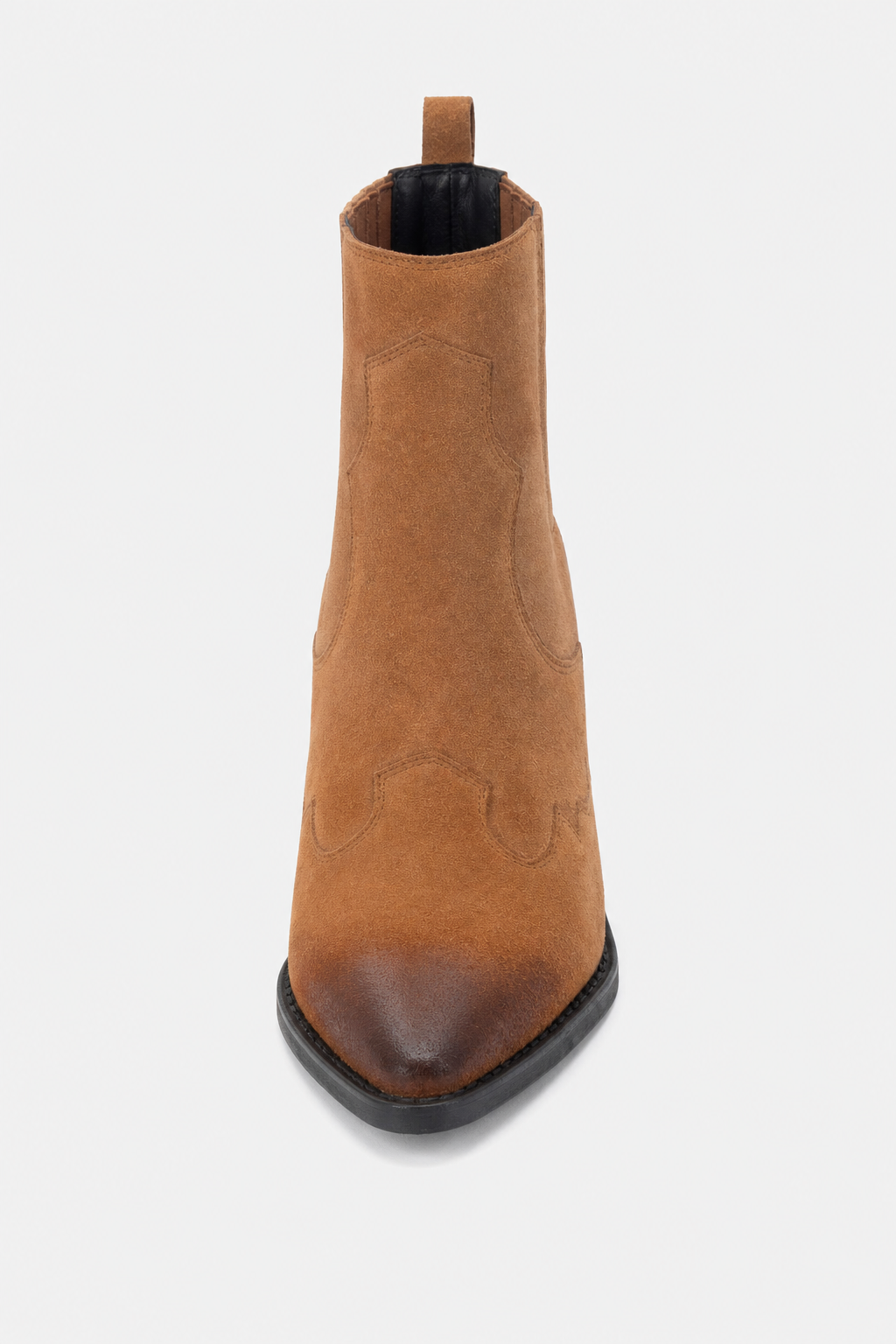 Bottines Santiag en Daim Fauve à Bout Pointu Ombré