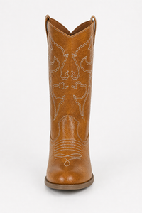Bottes Santiags Camel à Motifs Brodés Blancs