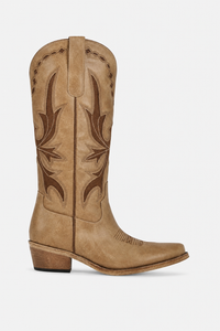 Bottes Santiags en Similicuir Camel à Motifs Western