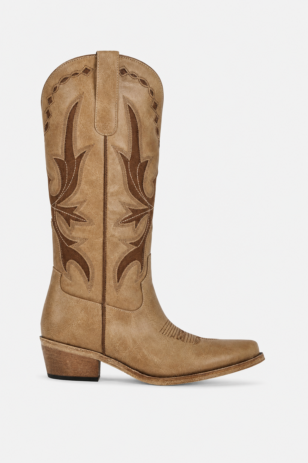 Bottes Santiags en Similicuir Camel à Motifs Western