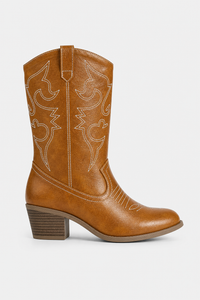 Bottes Santiags Camel à Motifs Brodés Blancs