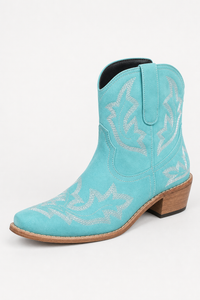 Santiags Courtes en Daim Turquoise Brodées
