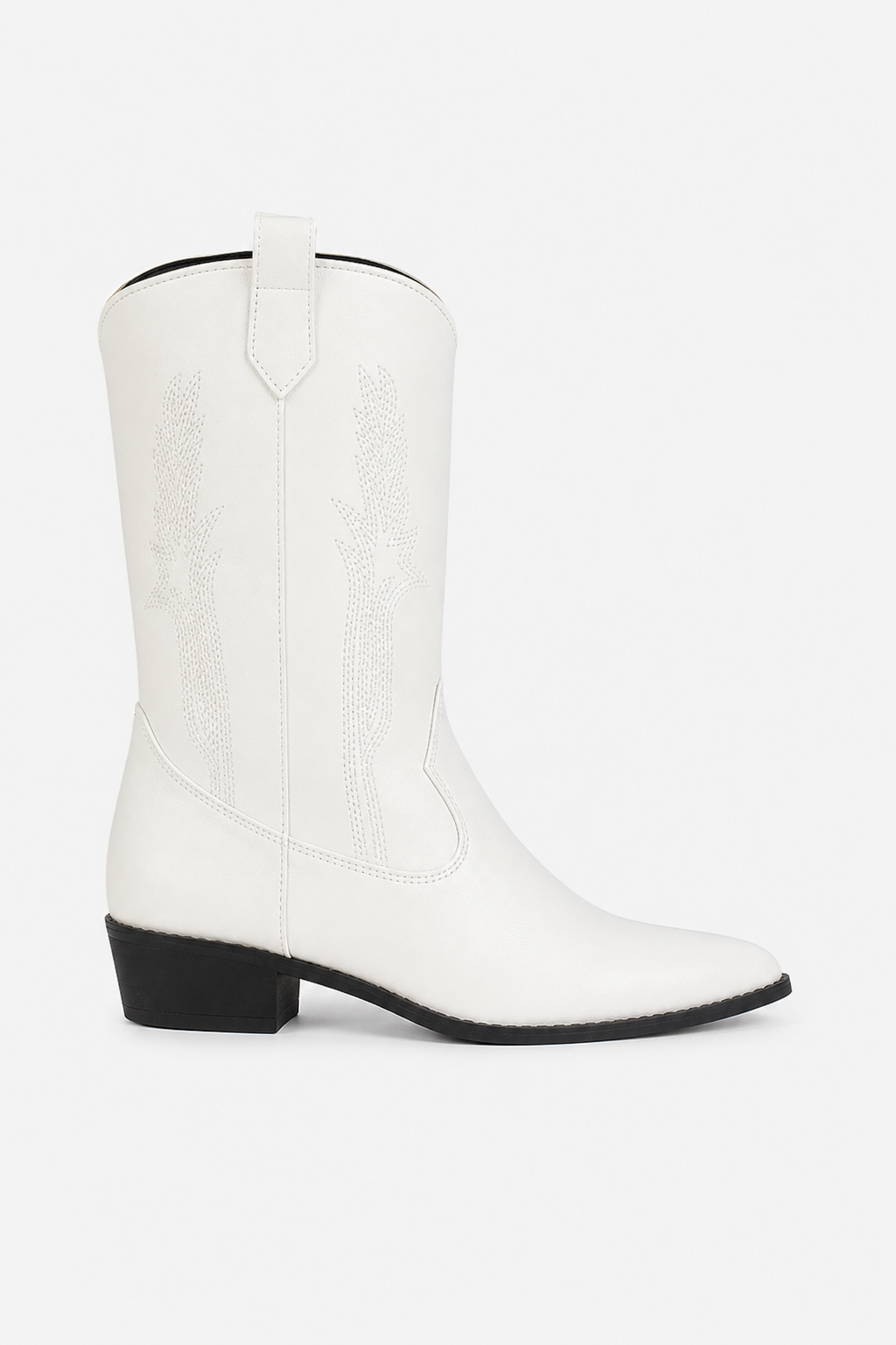 Bottes de Cowboy Blanches Mi-Mollet à Motifs Brodés