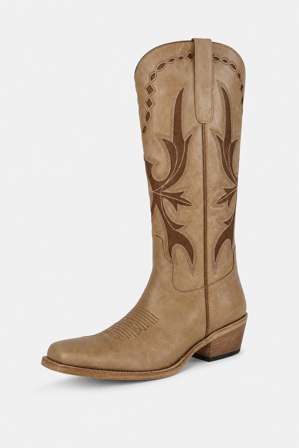 Bottes Santiags en Similicuir Camel à Motifs Western