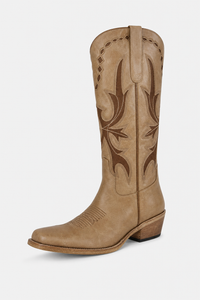 Bottes Santiags en Similicuir Camel à Motifs Western