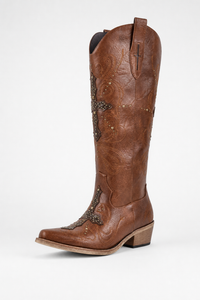Bottes Santiags Marron à Croix Brodées et Rivets