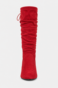 Bottes Cuissardes en Suédine Rouge à Talon Carré