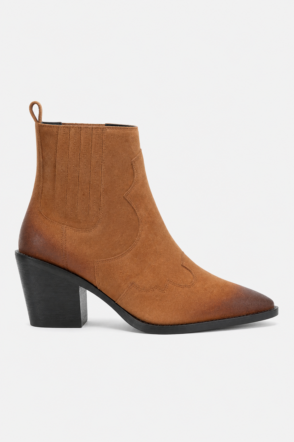 Bottines Santiag en Daim Fauve à Bout Pointu Ombré