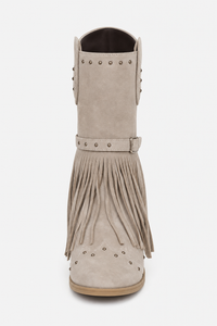 Bottines Western en Daim Beige Clair à Franges et Clous