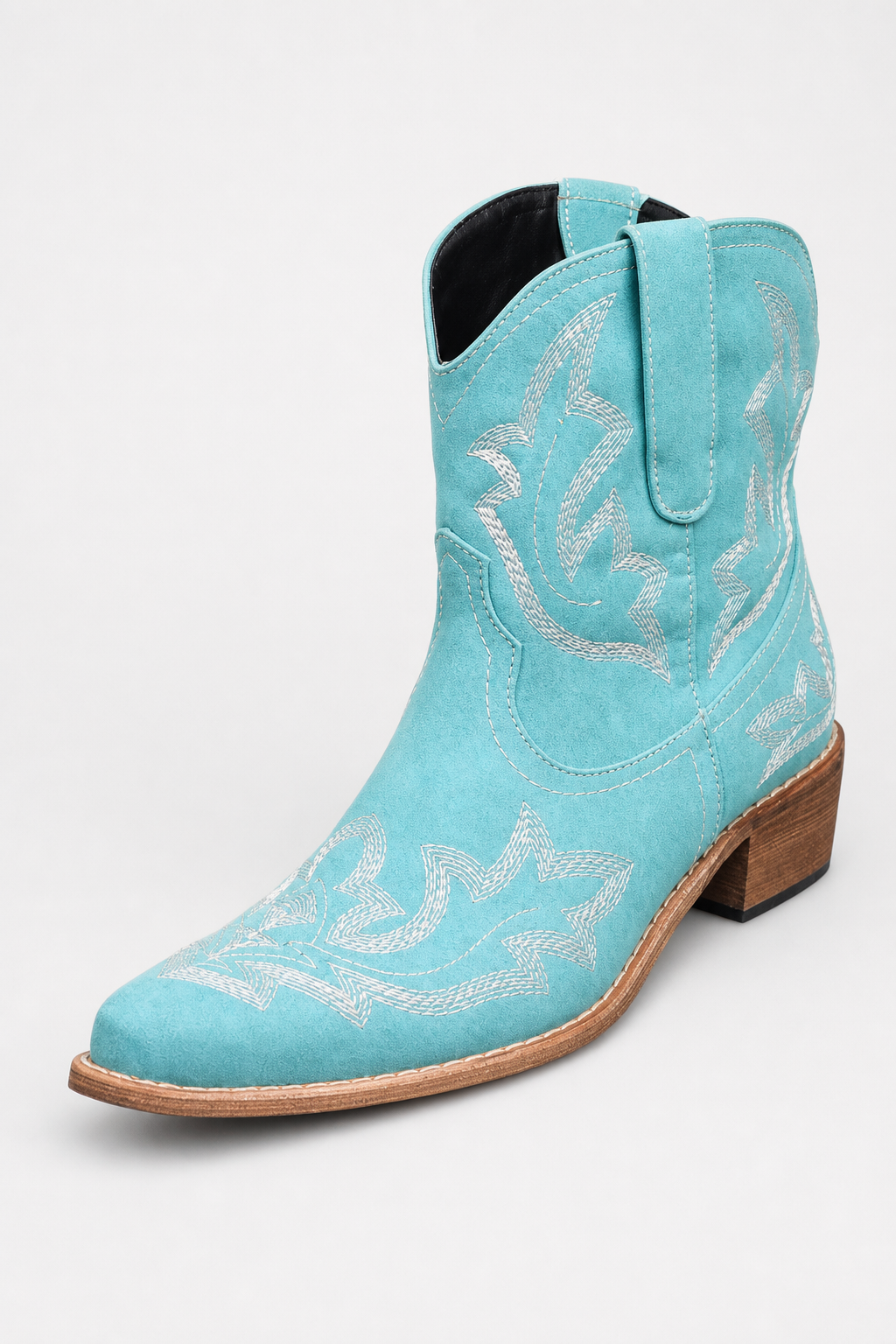 Bottines Santiags en Daim Turquoise à Broderies
