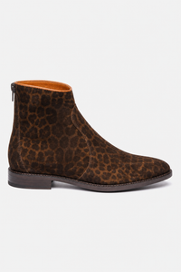 Bottines Santiags en Daim Marron à Imprimé Léopard