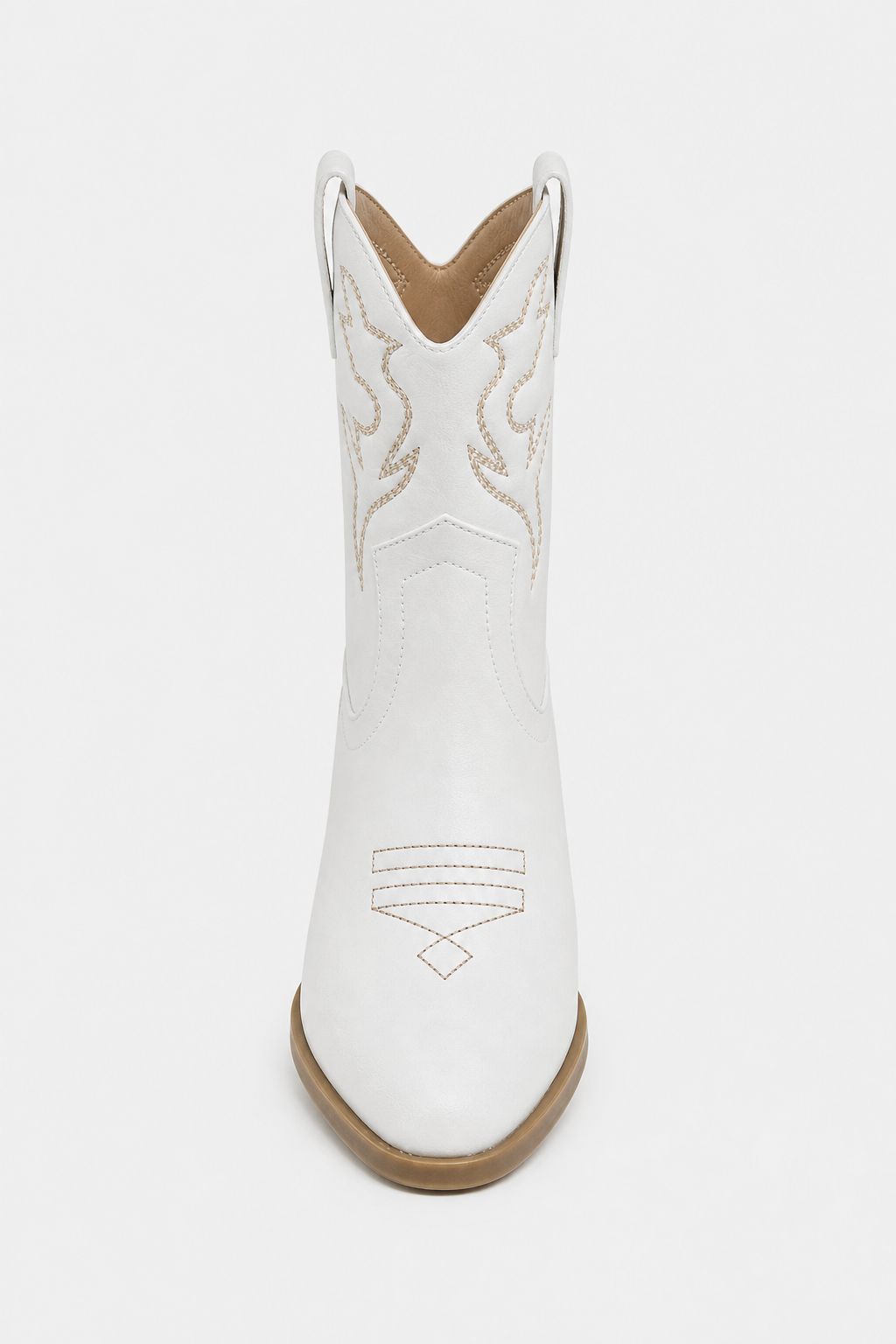 Bottes Santiags Blanches en Similicuir à Motifs Brodés