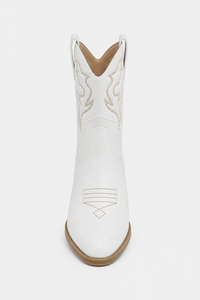 Bottes Santiags Blanches en Similicuir à Motifs Brodés
