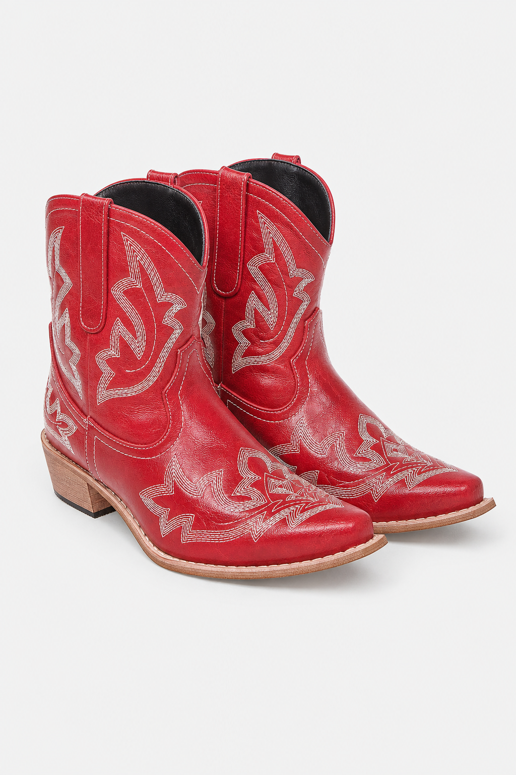 Bottines Santiags Rouges en Similicuir avec Broderies