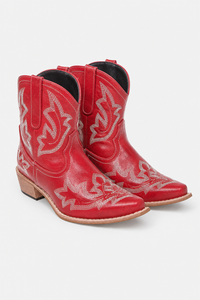 Bottines Santiags Rouges en Similicuir avec Broderies