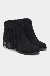 Bottines Bohème en Simili Daim Noir à Franges