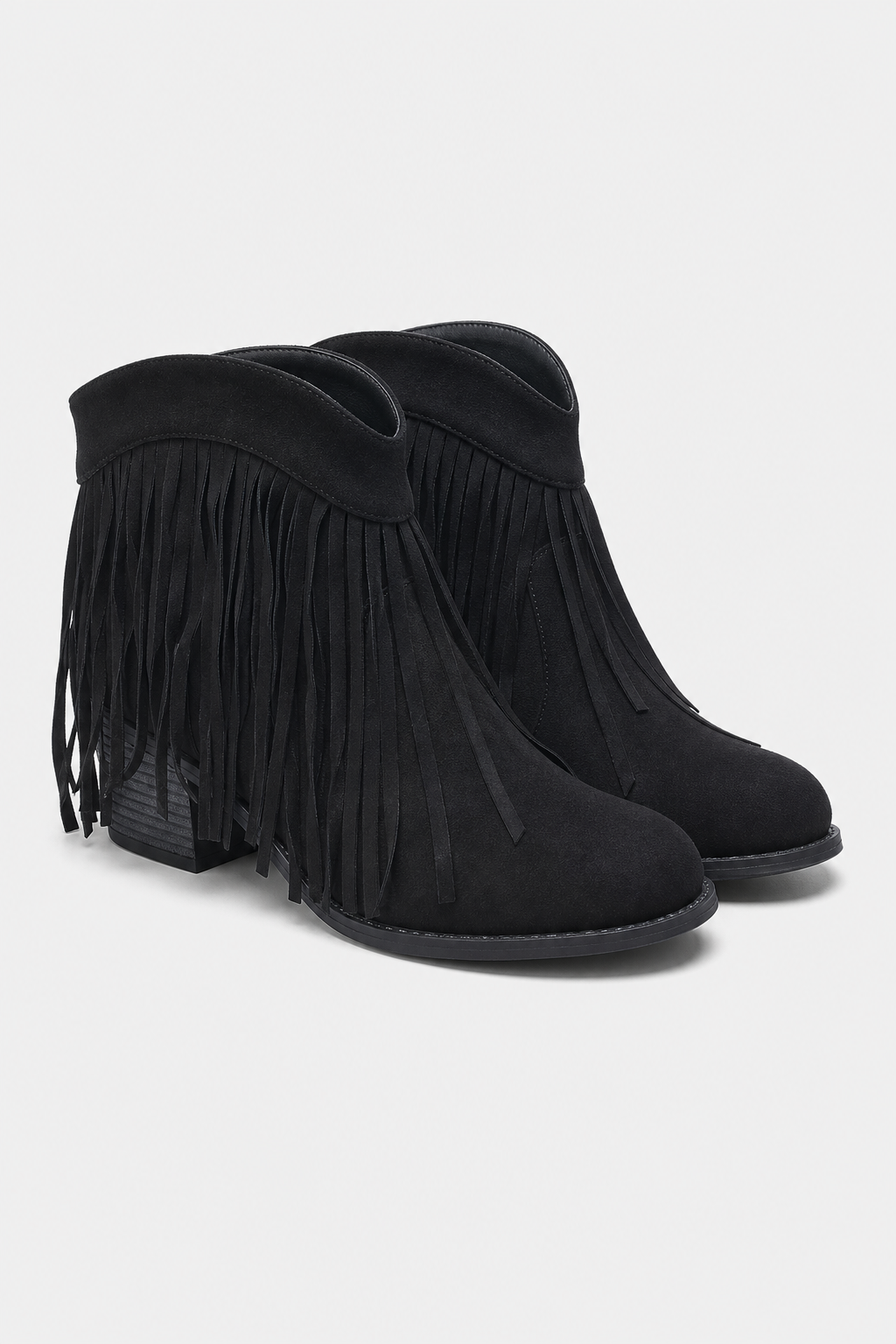 Bottines Bohème en Simili Daim Noir à Franges