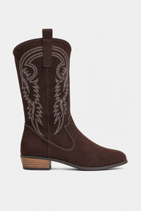 Bottes Santiags en Daim Marron Foncé Brodées Western
