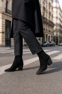 Bottes Santiags en Daim Noir à Bout Pointu