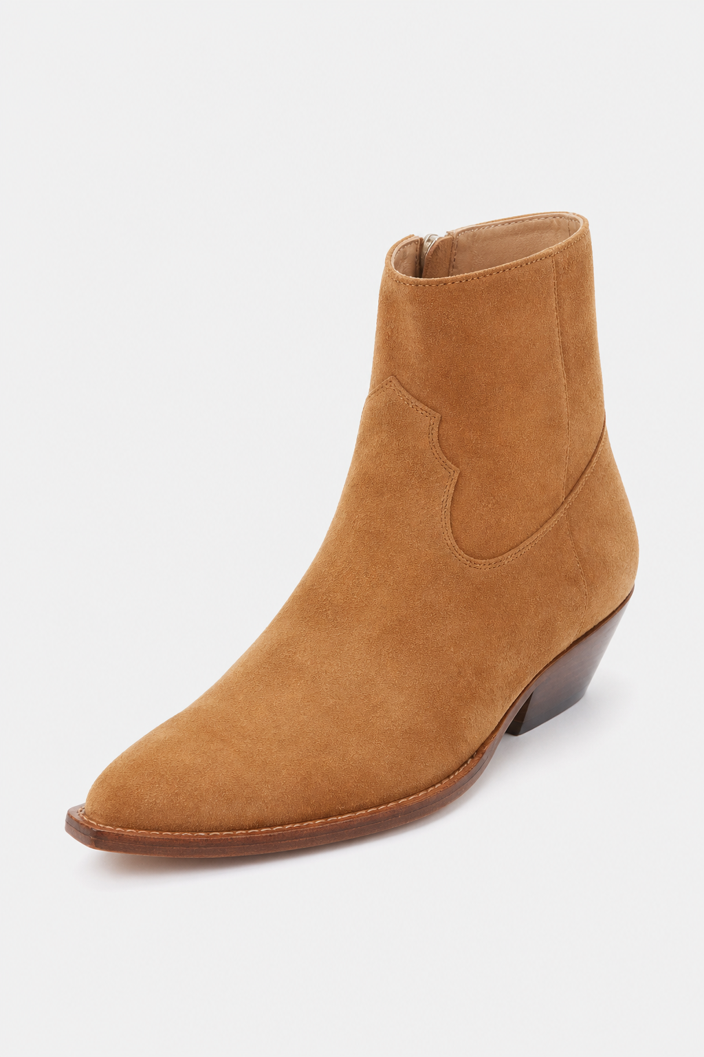 Santiags en Daim Camel à Bout Pointu et Talon Cubain