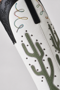 Bottes Santiags Blanches et Noires à Motifs Cactus
