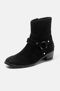 Bottines en Daim Noir à Bride Harnais et Anneau