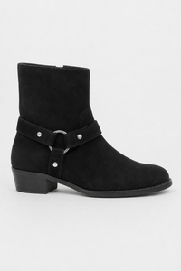 Bottines en Daim Noir à Bride Harnais et Anneau