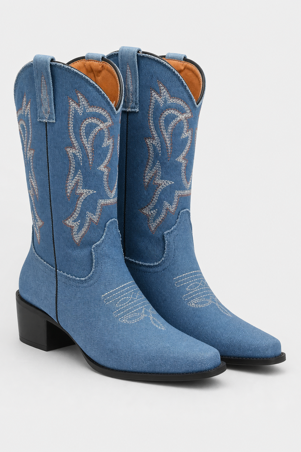Bottes Santiags en Jean Bleu à Broderies Western