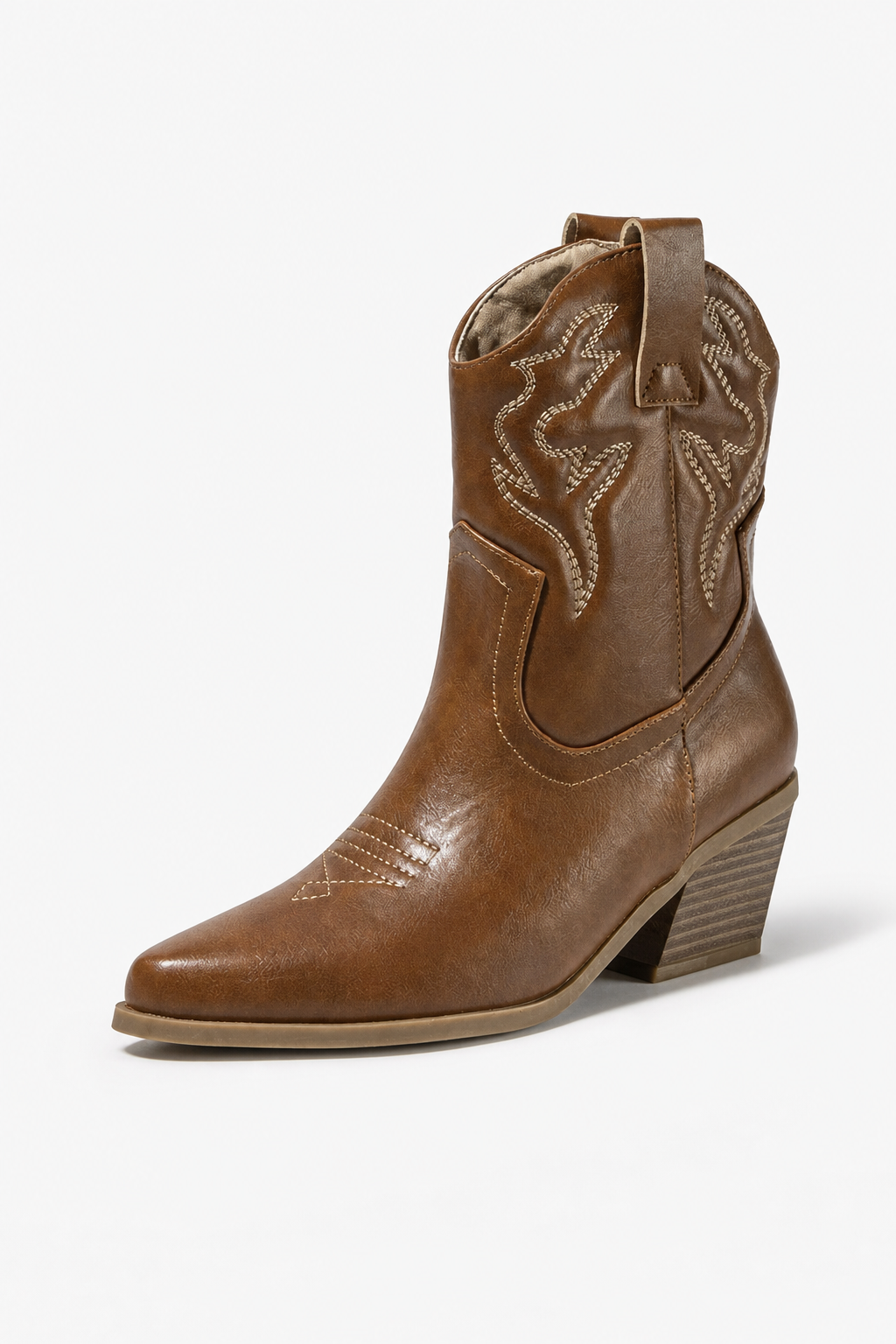 Bottes Santiags Cognac en Similicuir à Broderies