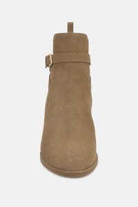 Bottine en Daim Taupe à Bride Bouclée